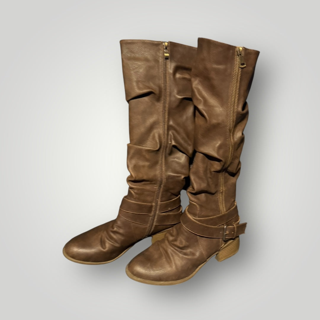 Tall Slouchy Brown Buckle Boots Size 7.5